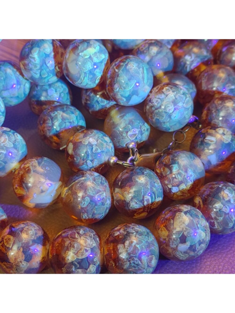 Double Strand Amber Bead Necklace Vintage Sterling Silver Clasp 206g 15mm Beads - Picture 5 of 16